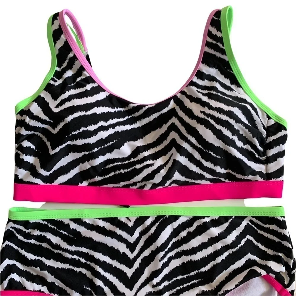 California Waves New With Tags Plus Size Zebra-Print 2 Piece Bikini